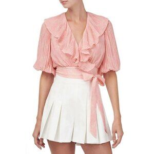 AMUR Naya Top Lemon Peach Rose Lace / Size Medium / Chiffon Cropped Wrap